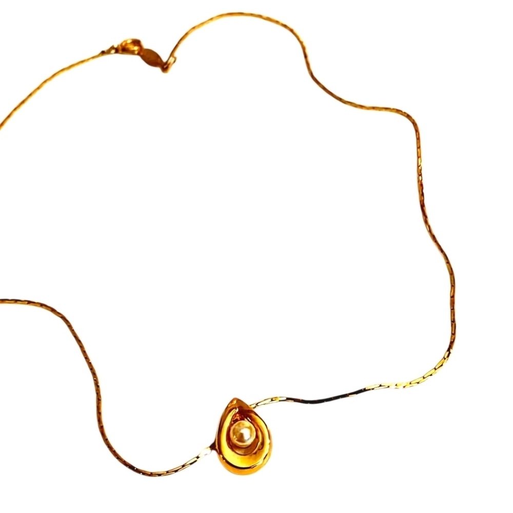 Napier Stamped Gold Necklace with Teardrop Pearl Pendant - Picture 8 of 8